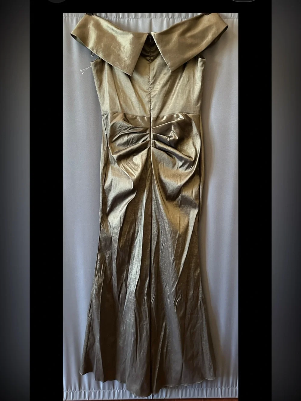 Xscape Metallic Taffeta,off The Shoulder Gown,sz 14, New Without Tag,olive